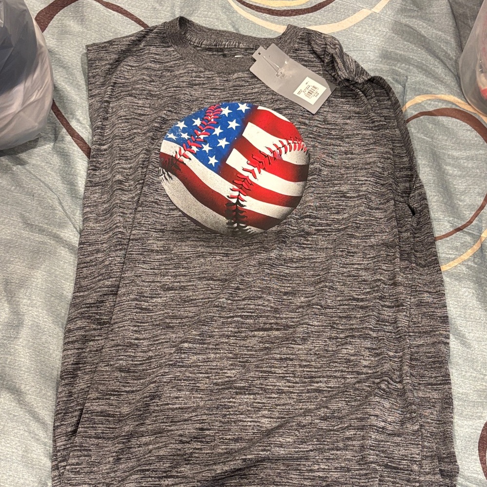 Tek Gear Gray Kids tank with American Flag Baseball Graphic